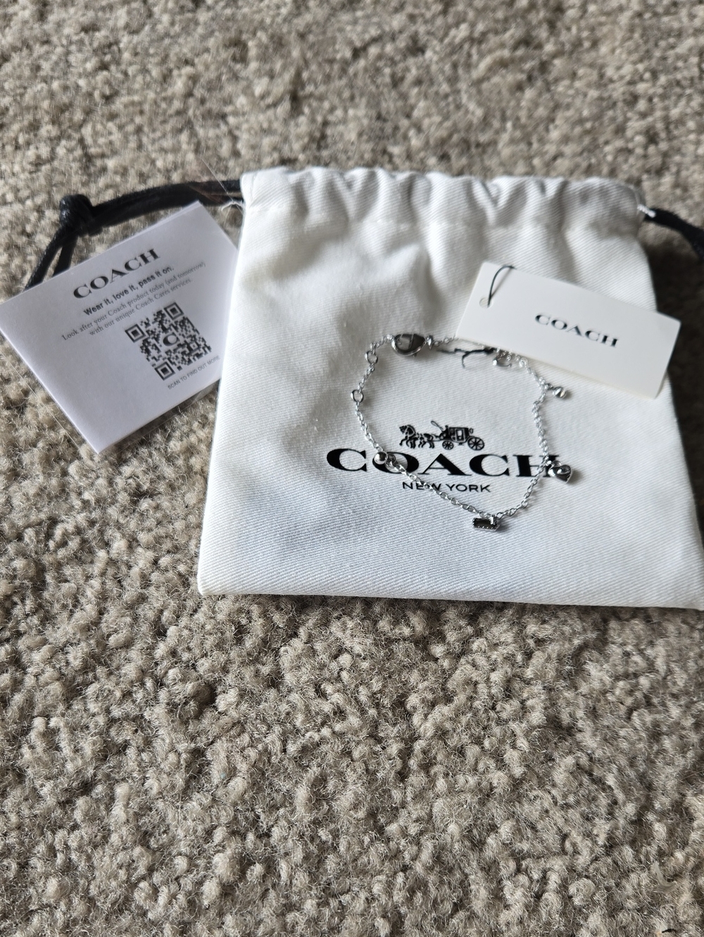 COACH Silver Heart Link Charm Bracelet